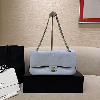 	 Colestore Chanel Fall Winter 2026 Maxi Flap bag Suede Calfskin & Gold-Tone Metal Light Blue 19.5 x 32 x 10cm