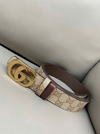 Colestore Gucci Reversible Cut GG Marmont belt sand and brown GG canvas 3.5cm width