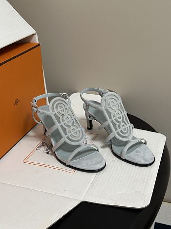 Colestore Hermes Nymphe 70 sandal High heel sandal in suede goatskin and mesh Light Blue