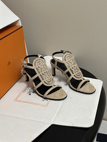 Colestore Hermes Nymphe 70 sandal High heel sandal in suede goatskin and mesh Beige Nude