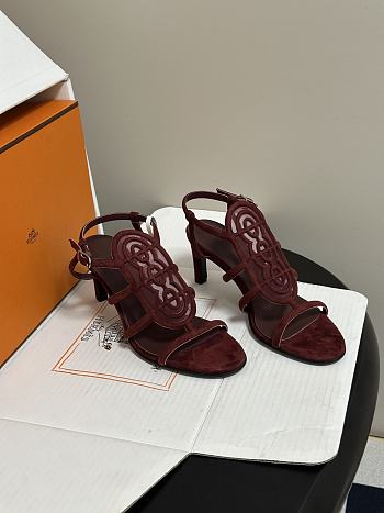Colestore Hermes Nymphe 70 sandal High heel sandal in suede goatskin and mesh Rouge H