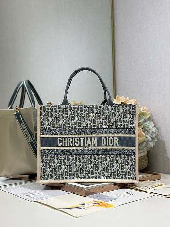 Colestore Dior Medium Dior Book Tote Latte and Blue Dior Oblique Embroidery (36 x 27.5 x 16.5 cm)