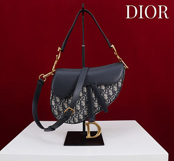 Colestore Dior Mini Saddle Bag with Strap Blue Dior Oblique Jacquard and Blue Smooth Calfskin 19.5x16x6.5cm