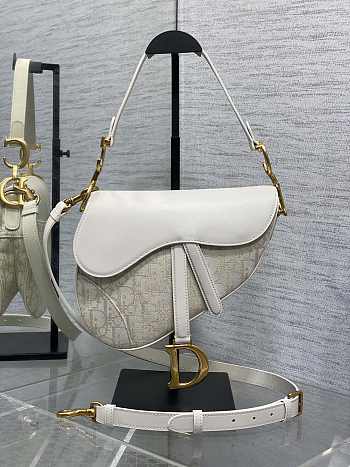 Colestore Dior Saddle Bag with Strap Gold-Tone Dior Oblique Jacquard and Latte Smooth Calfskin 25.5×20×6.5cm