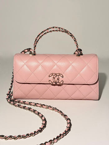 Colestore Chanel Top Handle Kelly Clutch with Chain Grained Calfskin Gold-Tone Metal Sakura Pink 19 x 10 x 6 cm