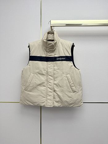 Colestore YSL Saint Laurent Cotton Block Puffer Vest Beige & Navy