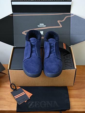 Colestore ZEGNA Triple Stitch Suede Mid-Top Sneakers Navy