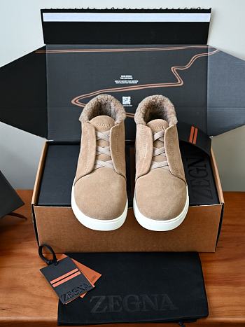 Colestore ZEGNA Triple Stitch Suede Mid-Top Sneakers Beige