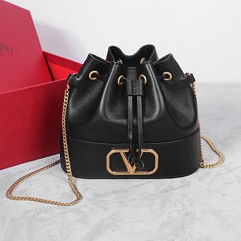 Colestore Valentino Mini Vlogo Signature Bucket Bag In Nappa Leather Black 20 x 17 x 8.5 cm