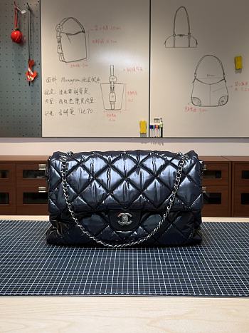 Colestore Chanel Maxi Flap bag   Nylon & Silver-Tone Metal  Black 28 x 38 x 11cm