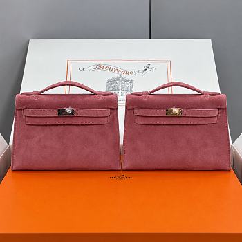 Colestore Hermes Kelly Pochette Pink Veau Doblis Suede 22 x 14 x 7 cm