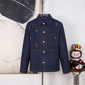 Colestore Louis Vuitton Embroidered Signature Denim Overshirt Indigo