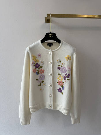 Colestore Chanel Ecru and Multicolor Cardigan in Cashmere and Cotton