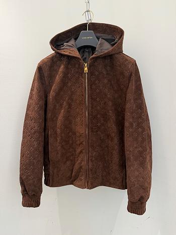Colestore Louis Vuitton Monogram Embossed Suede Hoodie Coffee Bean