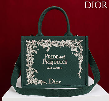 Colestore Dior Medium Dior Book Tote with Strap Green and Gold-Tone Book Cover Embroidery (36 x 27.5 x 16.5 cm)