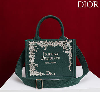 	 Colestore Dior Medium Dior Book Tote with Strap Green and Gold-Tone Book Cover Embroidery  (26.5 x 22 x 14 cm)
