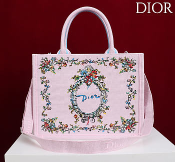 Colestore Dior Dioriviera Medium Dior Book Tote with Strap Pink Multicolor Dior Arabesque Embroidery (36 x 27.5 x 16.5 cm)