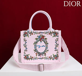 Colestore Dior Dioriviera Small Dior Book Tote with Strap Pink Multicolor Dior Arabesque Embroidery (26.5 x 22 x 14 cm)