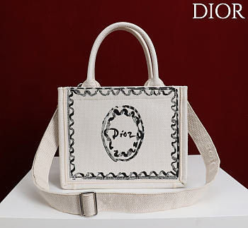 Colestore Dior Dioriviera Small Dior Book Tote with Strap Beige Dior Painted Ribbon Embroidery (26.5 x 22 x 14 cm)