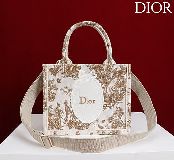 Colestore Dior Dioriviera Small Dior Book Tote with Strap Beige Multicolor Toile de Jouy Floral Garden Embroidery and White Dior Médaillon (26.5 x 22 x 14 cm)