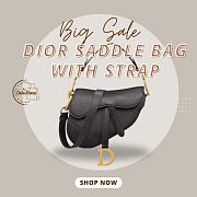 Colestore Dior Saddle With Strap Black Grained Calfskin 25.5x20x6.5cm - 1