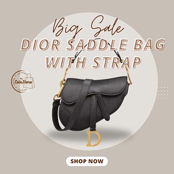 Colestore Dior Saddle With Strap Black Grained Calfskin 25.5x20x6.5cm