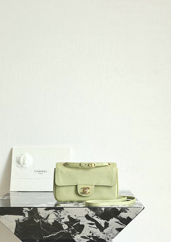 Colestore Chanel Mini Flap Bag Grained Calfskin & Gold-Tone Metal Light Green  13 x 20 x 6cm