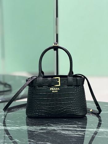 Colestore Prada Buckle small crocodile leather handbag Black 22 x 15 x 11cm