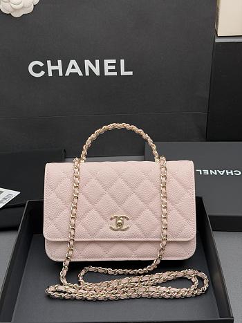Colestore Chanel Wallet On Chain Grained Calfskin and Imitation Pearls Light Pink 20 x 12.5 x 4 cm