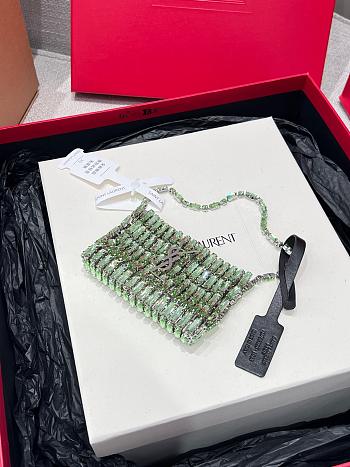 Colestore YSL Micro EVENING bag in crystals CHRYSOLITE Silver-toned Hardware 11.5 x 8.5 x 2.5 cm