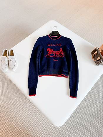 Colestore CELINE CREWNECK SWEATER IN LAMBSWOOL NAVY/RED