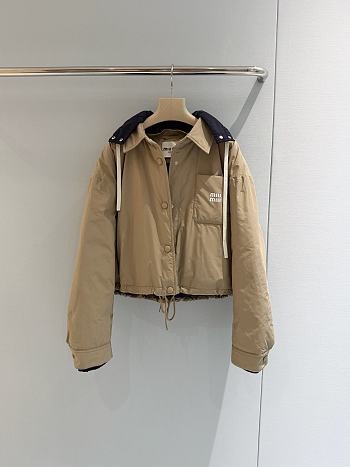 Colestore Miu Miu Technical pongé down hoodie jacket Clay/Navy