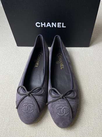 Colestore Chanel Suede CC Cap Toe Ballerina Flats Grey