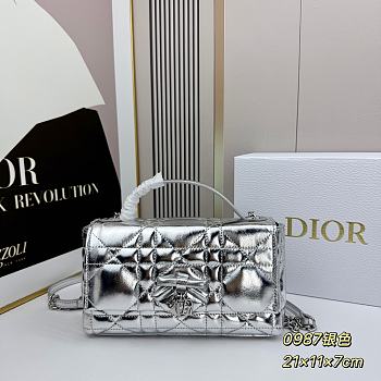 Colestore Dior My Dior Mini Bag Silver-Tone Cannage Lambskin 21x11.5x7cm