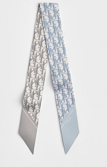 Colestore Dior Oblique Mitzah Scarf Light Blue and Gray Silk Twill