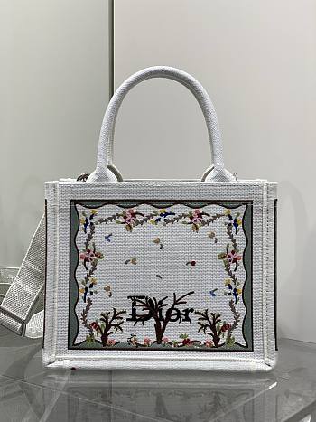 Colestore Dior Dioramour Small Dior Book Tote with Strap White Multicolor Revolution Flowers Embroidery (26.5 x 22 x 14 cm)