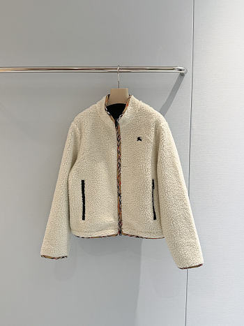 Colestore Burberry Cropped Wool Cashmere Blend Fleece Jacket Tundra white