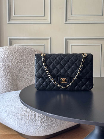 Colestore Chanel Medium Classic Handbag   Grained Calfskin & Gold-Tone Metal  Black & Burgundy  15.5x25.5x6.5cm