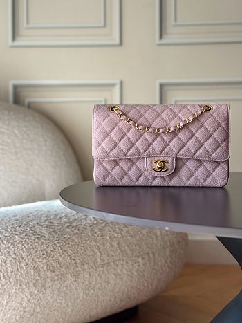 Colestore Chanel Medium Classic Handbag   Grained Calfskin & Gold-Tone Metal  Light Pink  15.5x25.5x6.5cm